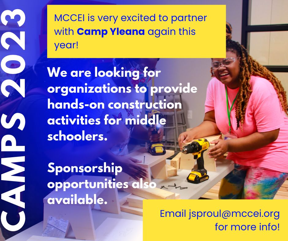 MD Construction, Education, Innovation (@mccei) on Twitter photo Did you know that MCCEI partners with multiple youth summer camps in Baltimore? Join us in uplifting young builders by volunteering for one of our construction summer camps! Follow the link or reach out to jsproul@mccei.org for details.
#Construction #Summer #Volunteer Did you know that MCCEI partners with multiple youth summer camps in Baltimore? Join us in uplifting young builders by volunteering for one of our construction summer camps! Follow the link or reach out to jsproul@mccei.org for details.
#Construction #Summer #Volunteer