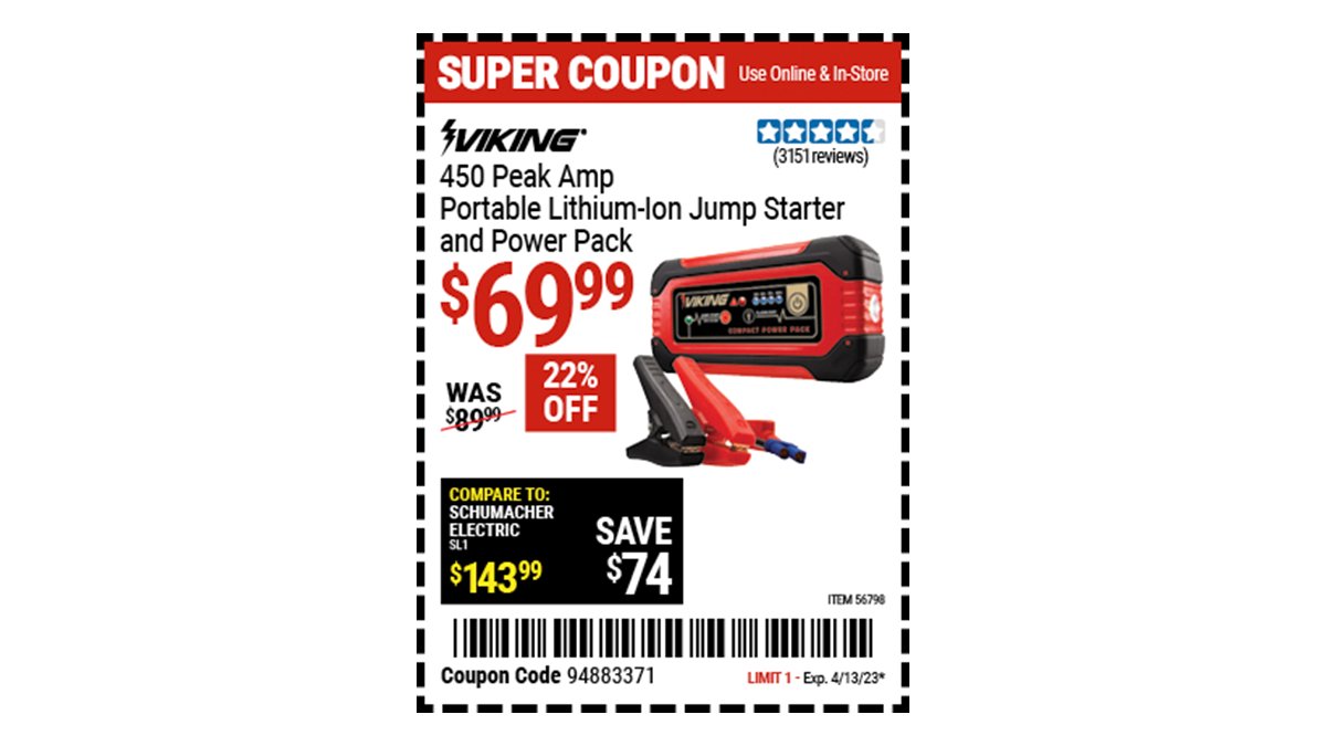 Harbor Freight on Twitter "Buy the VIKING Lithium Ion Jump Starter and Power Pack (Item 56798