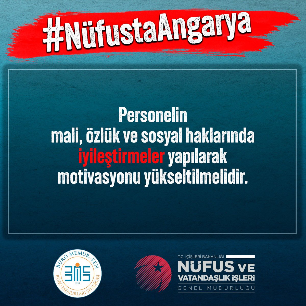 #NufustaAngarya

Personelin mali, özlük ve sosyal haklarında iyileştirmeler yapılarak motivasyonu yükseltilmelidir.

<a href="/RTErdogan/">Recep Tayyip Erdoğan</a> <a href="/suleymansoylu/">Süleyman Soylu</a> <a href="/sefikaygol/">Şefik AYGÖL</a> <a href="/TC_icisleri/">T.C. İçişleri Bakanlığı</a>