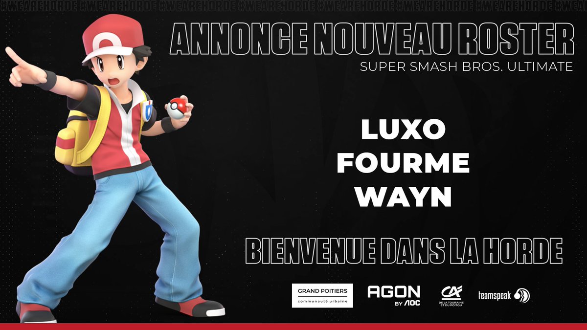 🚨GROSSE ANNONCE🚨

Qui a dit qu'on faisait plus de Smash dans la Horde ?🤔

On est fier d'annoncer nos nouveaux joueurs 100% pictaviens ! 
➡️Luxo - Bowser 
➡️<a href="/WaynLK/">Wayn</a>- Palutena 
➡️@forme710- Ice Climbers 

Bienvenue à vous, on a hâte de voir les premières perfs ! #WeAreHorde 🔴⚫️