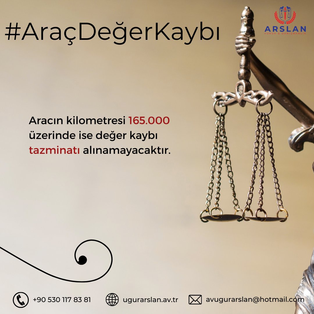 📌 Detaylı bilgi ve iletişim için ;
 ☎ +90 530 117 83 81
📩 avugurarslan@hotmail.com
🌐 ugurarslan.av.tr
----
#araç #araçdeğerkaybı #araçdeğerkaybıdanışmanı #araçdeğerkaybıdavası #araçdeğer #trafik #sigorta #araçsigorta #trafikkazası #ankaratrafik #avukat #avukatlıkbürosu