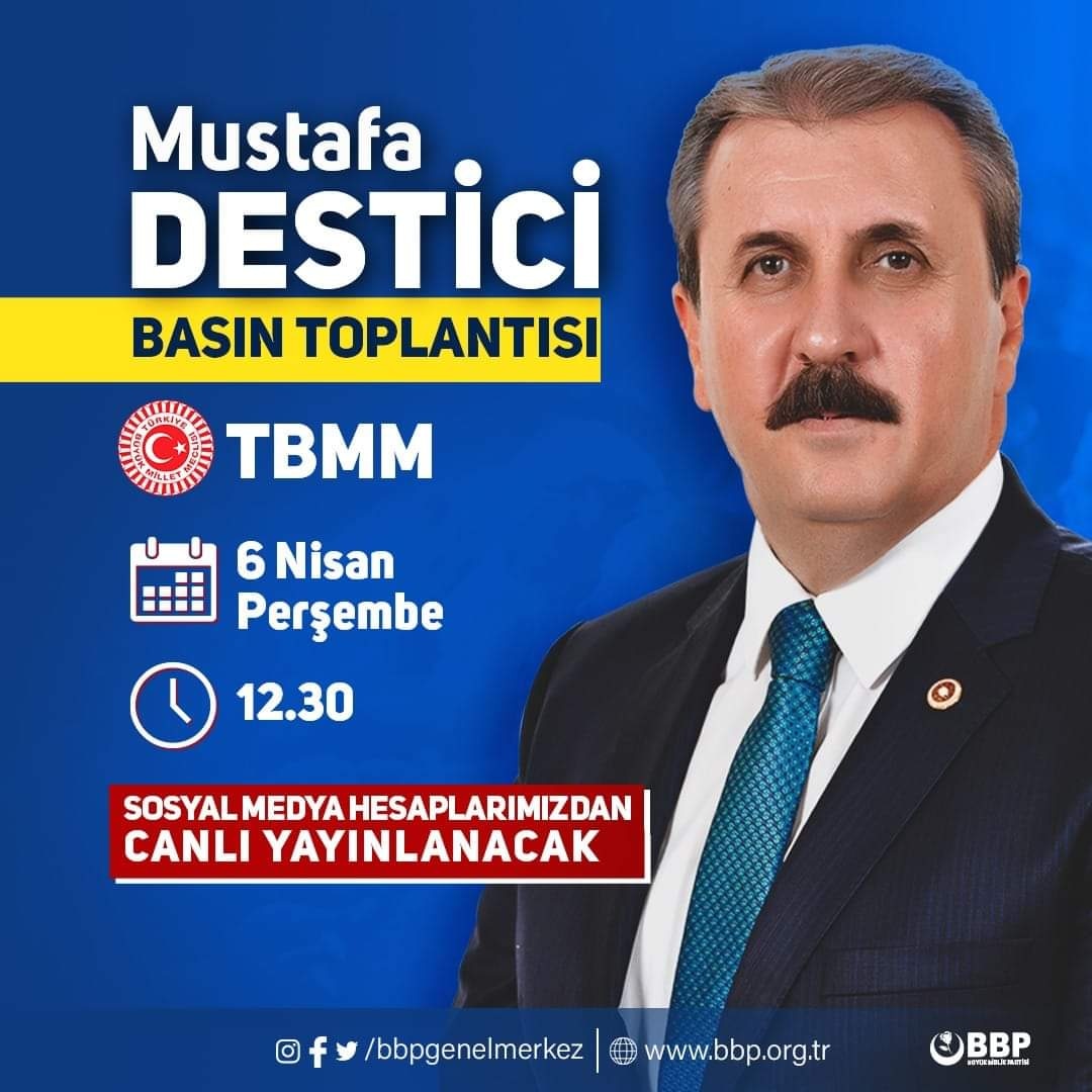 Genel Başkanımız Sayın Mustafa DESTİCİ, Türkiye Büyük Millet Meclisi’nde 06 Nisan 2023 Perşembe günü saat 12.30’da düzenleyeceği basın toplantısında depremle ilgili çalışmalar ve 14 Mayıs’ta yapılacak seçimlere dair değerlendirmelerde bulunacak
#Mustafadestici #BüyükBirlik #TBMM