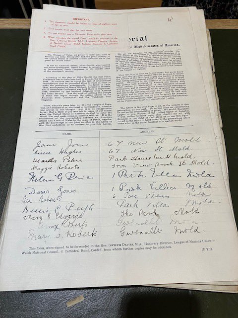 First glimpse since 1923-4 of the #petition sheets from the #Welsh #womens #peace appeal 2 # America - signed by 390,296 women &amp; said the New York press to have been 7 miles long: and + <a href="/NLWales/">National Library of Wales</a> <a href="/AcademiHeddwch/">Academi Heddwch Cymru</a> &amp; #HeddwchNain, we’ll be digitising &amp; transcribing it for #centenary!