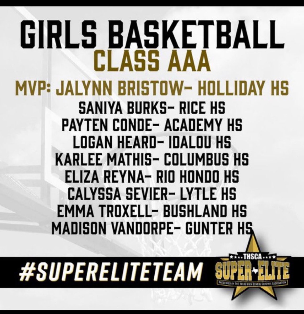 gunterladyhoops's tweet photo. Congratulations to @MadisonVanDorpe on being named to the THSCA 3A Super Elite Team!! 👏🏼 👏🏼 👏🏼 An amazing athlete, but even better person! We love you! 💕
#buildthehouse

@Gunter_ISD @GunterHSTigers @TXHSGBB https://t.co/9c3kstYZv1