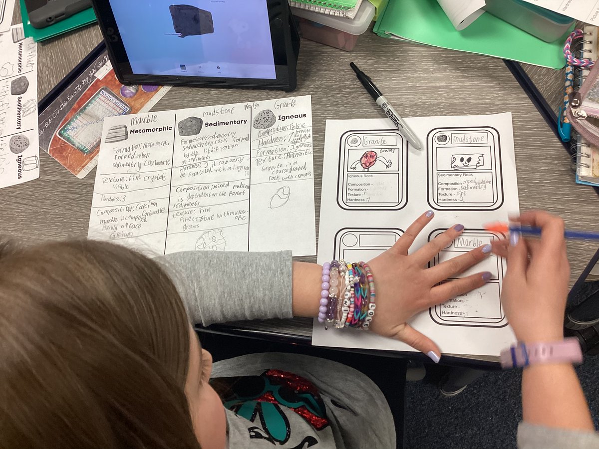 CarySD26's tweet photo. Our 4th grade @DeerPathCary students are diving deep into the world of rocks and minerals! Today they used the merge cubes and @mergeedu apps to conduct research and then created their very own Rock Trading Cards. #D26learns #rockstars #dpcomets https://t.co/wfXn9MmIso