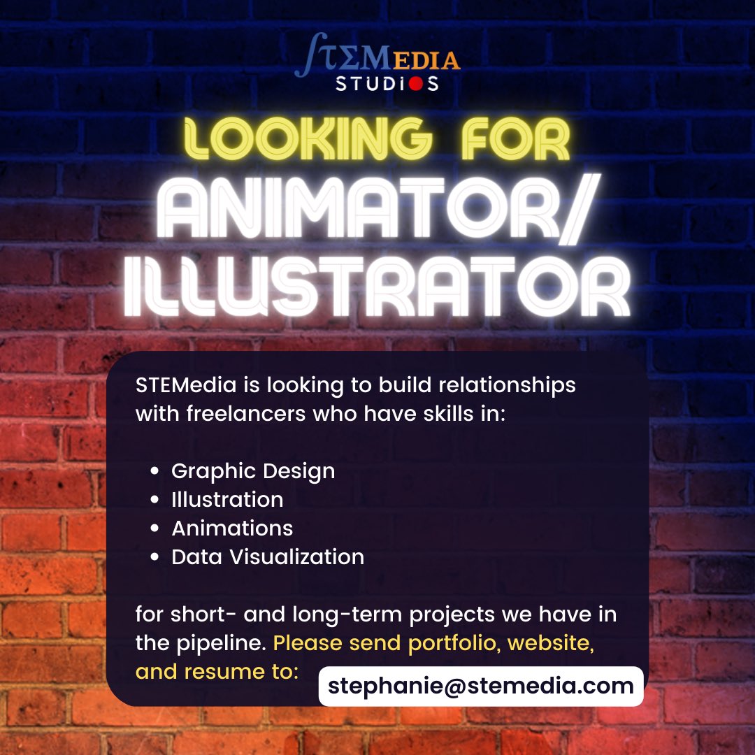Stephanie Castillo, Ph.D. (@phuturedoctors) on Twitter photo We (<a href="/STEMedia/">STEMediaยฎ</a>) are looking for an:
- Assistant Science Writer
- Animators/Illustrators
For upcoming and near-future projects in our pipeline. Details in the pics below!
#SciComm #SciArt #Freelancers We (<a href="/STEMedia/">STEMediaยฎ</a>) are looking for an:
- Assistant Science Writer
- Animators/Illustrators
For upcoming and near-future projects in our pipeline. Details in the pics below!
#SciComm #SciArt #Freelancers