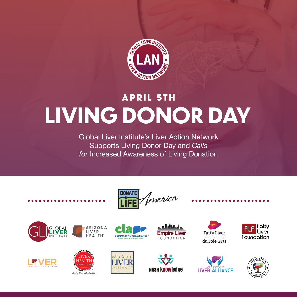 Liver Health Foundation, along with Global Liver Institute’s Liver Action Network's members, support #LivingDonorDay.  We ask our local CA and national governments to enact policies to help eliminate barriers for #livingdonors and recipients 
#DonateLife #OrganDonation #chla