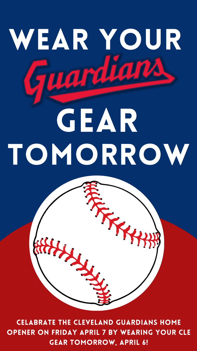 BwickStuCo's tweet photo. ⚾️ It’s Baseball Season ⚾️ Wear your Guardians gear tomorrow (4/6) for the season opener on Friday! https://t.co/LfEorBcYwU