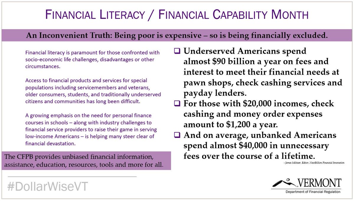 VermontDFR's tweet image. Improving the financial well-being of Americans wanting to be smart about managing their money requires reaching those  disadvantaged or hampered by societal or other factors. For objective info about money, credit cards and more,  &quot;Ask CFPB&quot;. bit.ly/3ZHFMNu #FinLitMonth