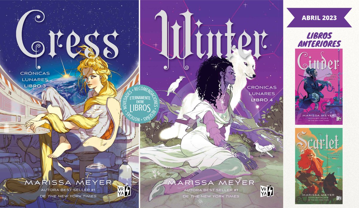 Este mes continúa la nueva edición de la saga #CrónicasLunares de @marissa_meyer en Latinoamérica con #Cress y #Winter.