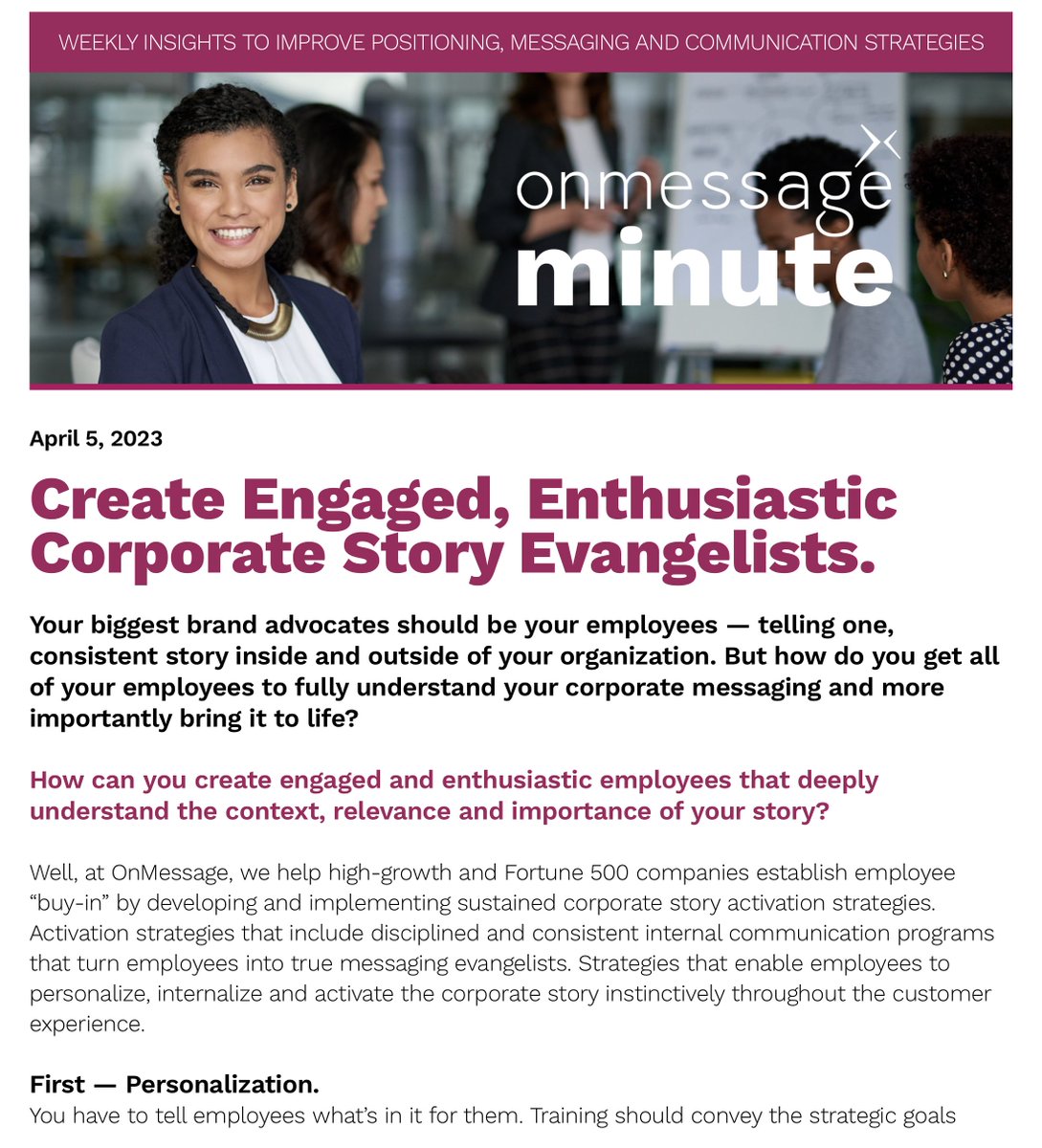 Did you miss today's OnMessage Minute? If so, don't miss another weekly edition!

Join 30,000+ leaders who receive strategic positioning, messaging and communications insights every Wed.  Register here: lnkd.in/eQnd_TG Read today's edition: lnkd.in/guHNgqGX