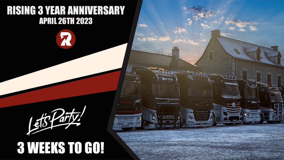 risingvtc's tweet photo. Are you ready to celebrate with us. In 3 weeks it is time to celebrate our anniversary. Are you celebrating with us?  https://t.co/0pkZcRN1Rb…
#ets2 #Truckersmp #convoy #anniversary https://t.co/j1XlJioWNv
