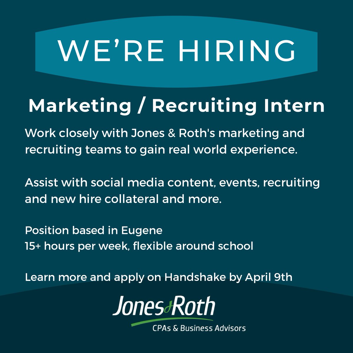 Jones and Roth is hiring a Marketing and Recruiting Intern. This position is flexible with a student schedule! Apply here: app.joinhandshake.com/stu/jobs/75902…
<a href="/uosojc/">UO Journalism & Comm</a> #lifeasajstudent