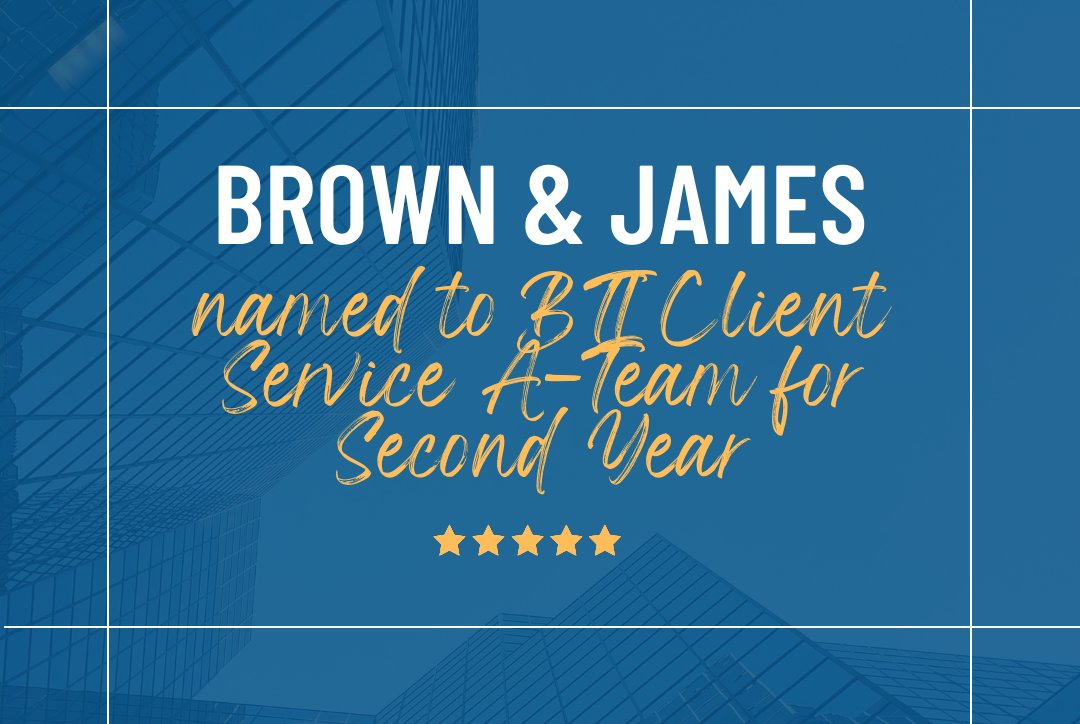 We are proud to announce <a href="/BTIConsulting/">BTI Consulting Group</a> has named <a href="/BrownJamesLaw/">Brown & James, P.C.</a> to its Client Service A-Team for the second year in a row! brownjames.com/news/brown-jam…