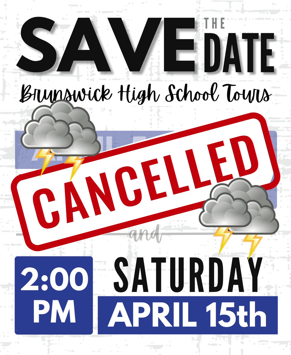 In light of predicted severe thunderstorms around 6:00 pm, tonight's tour of <a href="/BCSDBrunswickHS/">Brunswick High School</a> has been canceled.  We hope you can join us on Sat. 4/15, at 2:00 pm.  Please use the Google Form to RSVP.  Contact Dawn Allar (dallar@bcsoh.org) with questions.

ow.ly/qG6N50NBuRy