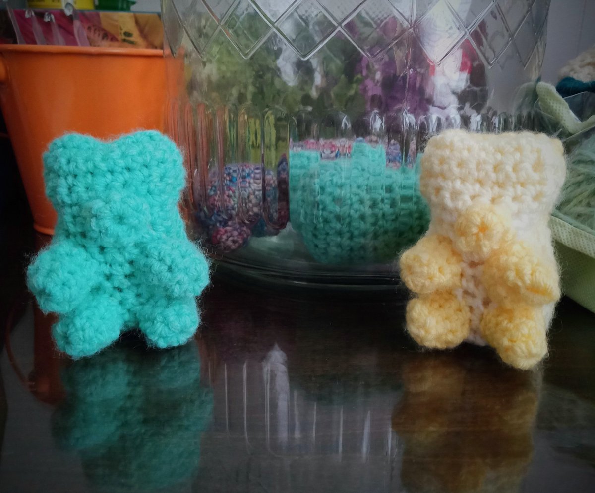 And three have become five, with more in the works! I'm very much enjoying crocheting these gummy bear amigurumi. 🧶 #crocheting #amigirumi #crochet #yarn #fiberart #fibreart