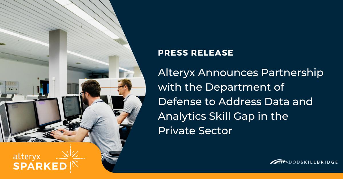 jimmythecdawg's tweet image. Alteryx is an authorized partner for the Department of Defense SkillBridge program through #AlteryxSparkED. Read the press release to learn what this means for active-duty service members and how it will help them transition into a career in data: ow.ly/50Wy104Bgbz