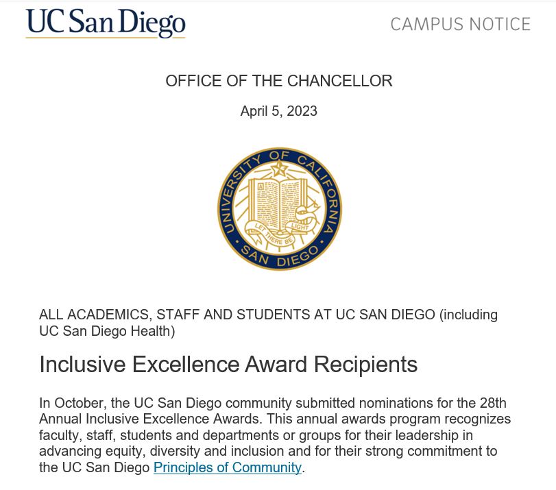 UCSDPharm's tweet photo. Congratulations to Consuelo Sauceda, graduate student in the laboratory of Dr. David Gonzalez (Associate Professor in our Department of Pharmacology) for being the student recipient for the Inclusive Excellence Award! @UCSD_CancerBio @UCSDHealthSci @SilvioGutkind @joann_trejo https://t.co/k0tDKpTH8B