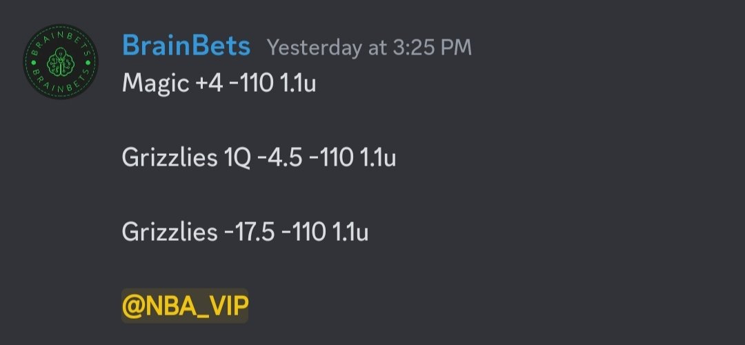 MoneyBrainBets's tweet photo. Thursday's Recap:
1 - 1 - 1,
-0.1u
Magic misses by half a point, unfortunate. Back at it today!
#GamblingTwitter #BrainBets https://t.co/EC5weJoAQJ