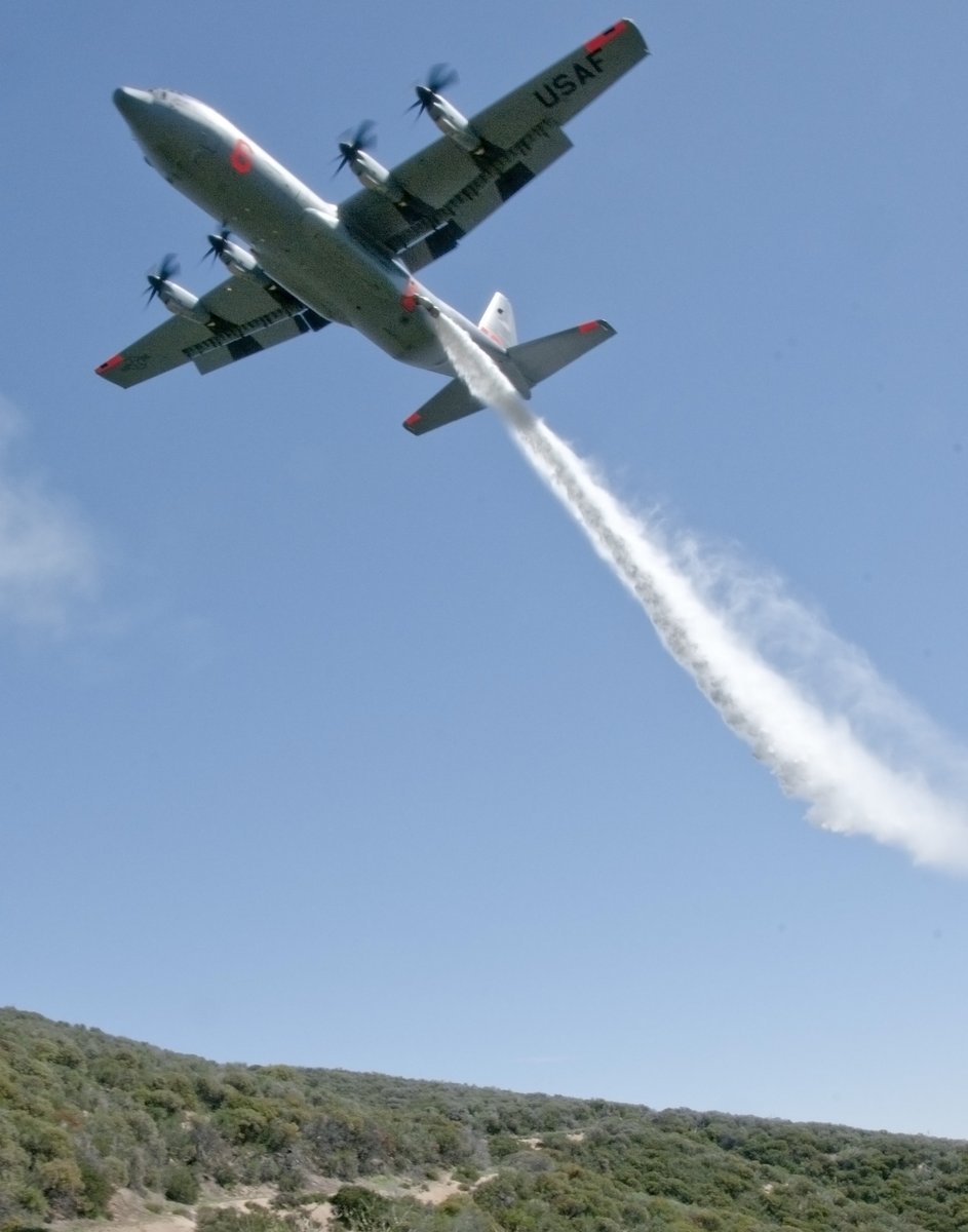 MAFFS_Corp's tweet photo. A MAFFS C-130J from the 146th Airlift Wing performs a water drop for training in the Angeles National Forest.  (U.S. Air National Guard photo by Staff Sgt. Nicholas Carzis) @hollywoodguard #MAFFS #146AW #152AW #302AW #153AW #ProtectionFromAbove #militaryfirefighting #C130 #C130J https://t.co/GgwrEtHA8e