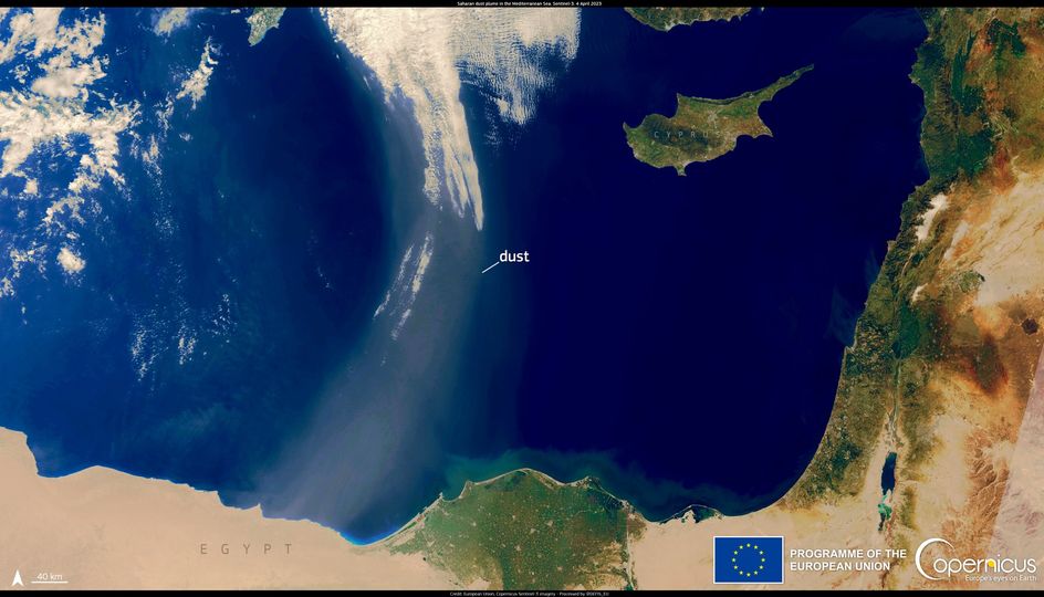 4 Nisan 2023 Akdeniz
Afrika Sahra Toz bulutları 🟠
Libya  🇱🇾  kıyılarından, Türkiye 🇹🇷 ye kadar yüzlerce kilometre uzanan Çöl Tozu Bulutları..
Copernicus Sentinel3 🇪🇺🛰️