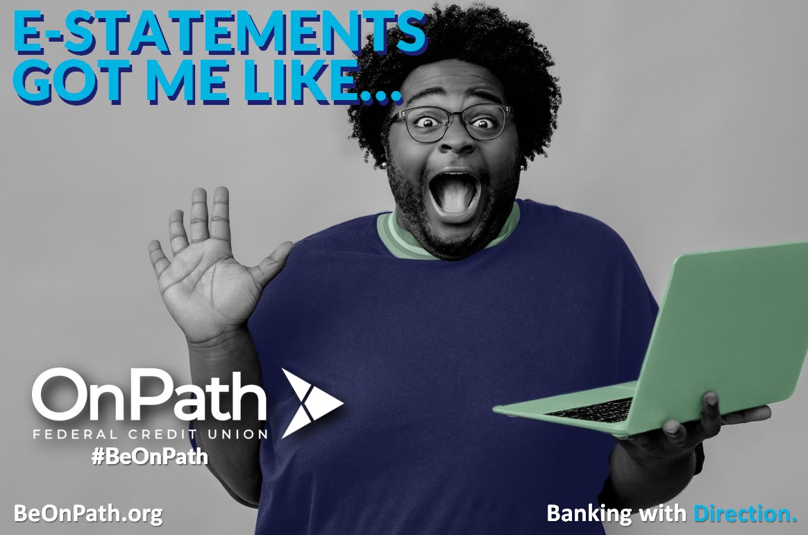 OnPathCU's tweet photo. In easy steps, you too can get on the e-statements train! Click here for more information! https://t.co/88RSKs35Qb
#beonpath #onpath #estatements #mobilebanking https://t.co/7ZJf6FcQzE