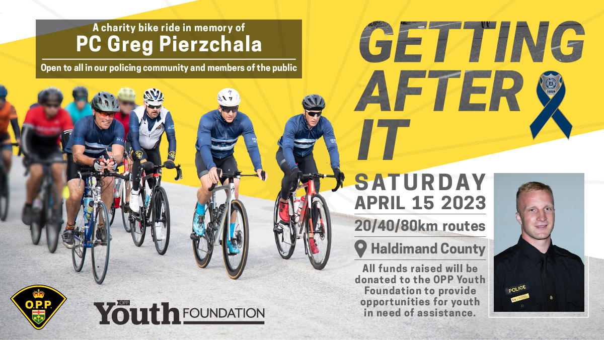 Join us on the Greg Pierzchala Memorial Ride next Saturday in Haldimand County! 20, 40 and 80km distances available or choose your own for a virtual ride anywhere in Ontario. All funds raised go to charity. Register or donate at ow.ly/ju1L50NBkkm  #HeroesInLife
