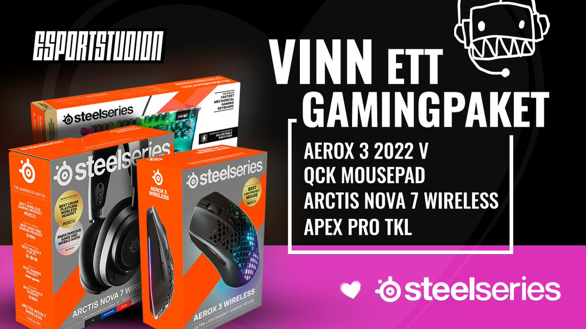 För att fira vårt nya partnerskap med SteelSeries tävlar vi nu ut ett kit med högklassiga produkter från <a href="/SteelSeries/">SteelSeries</a>. 🥳

För att delta ⤵️
🤍 Följ <a href="/esportstudion/">Esportstudion</a> &amp; <a href="/SteelSeries/">SteelSeries</a> 
♺  Retweeta det här inlägget

🏅 Vinnaren dras under den sista dagen av RMR, den 15 april.