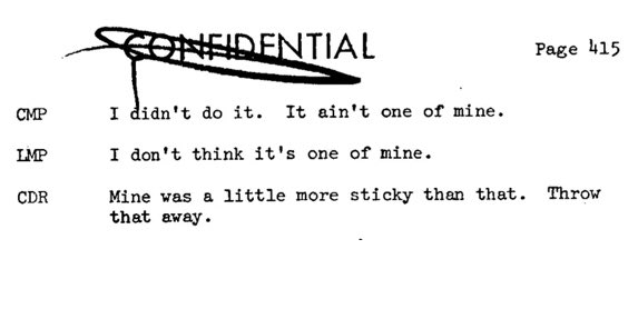 Mike__Guinness's tweet photo. The log from the Apollo 10 mission after a piece of shit came out of the bathroom and started floating around the ship. https://t.co/rElTklfMI5