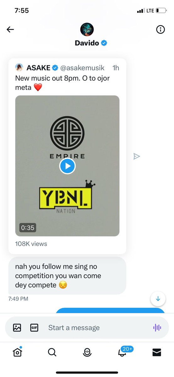 Just__Halal's tweet photo. Asake in Davido’s Dm.

You just can’t hate Davido. 🥹 https://t.co/wOHL0hEQud