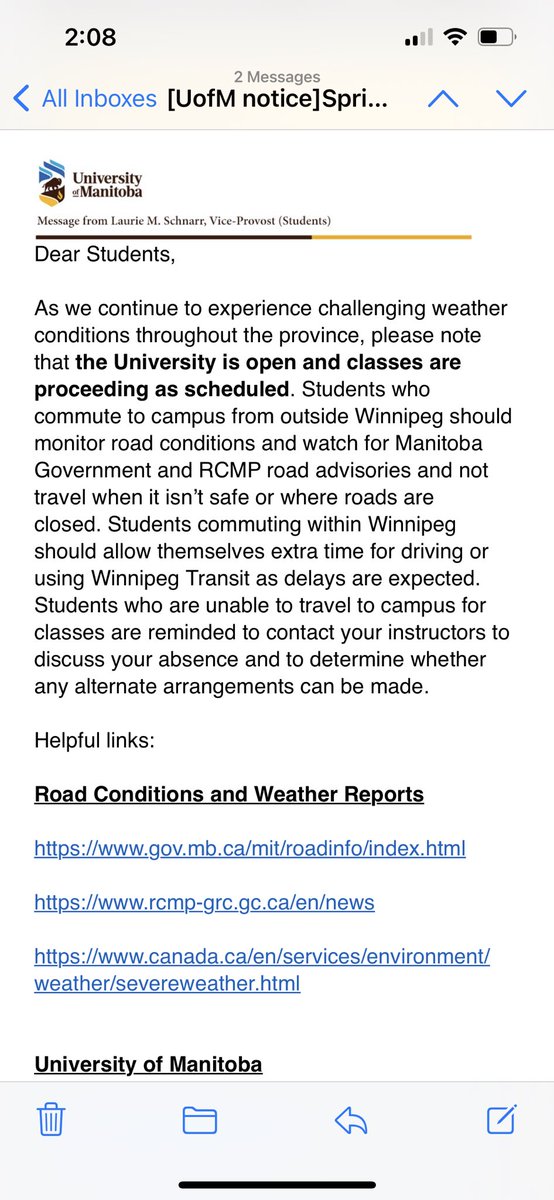 Everyone: stay home and be safe! Do not travel!!! 
#universityofmanitoba #uofm #shame 
University response:
