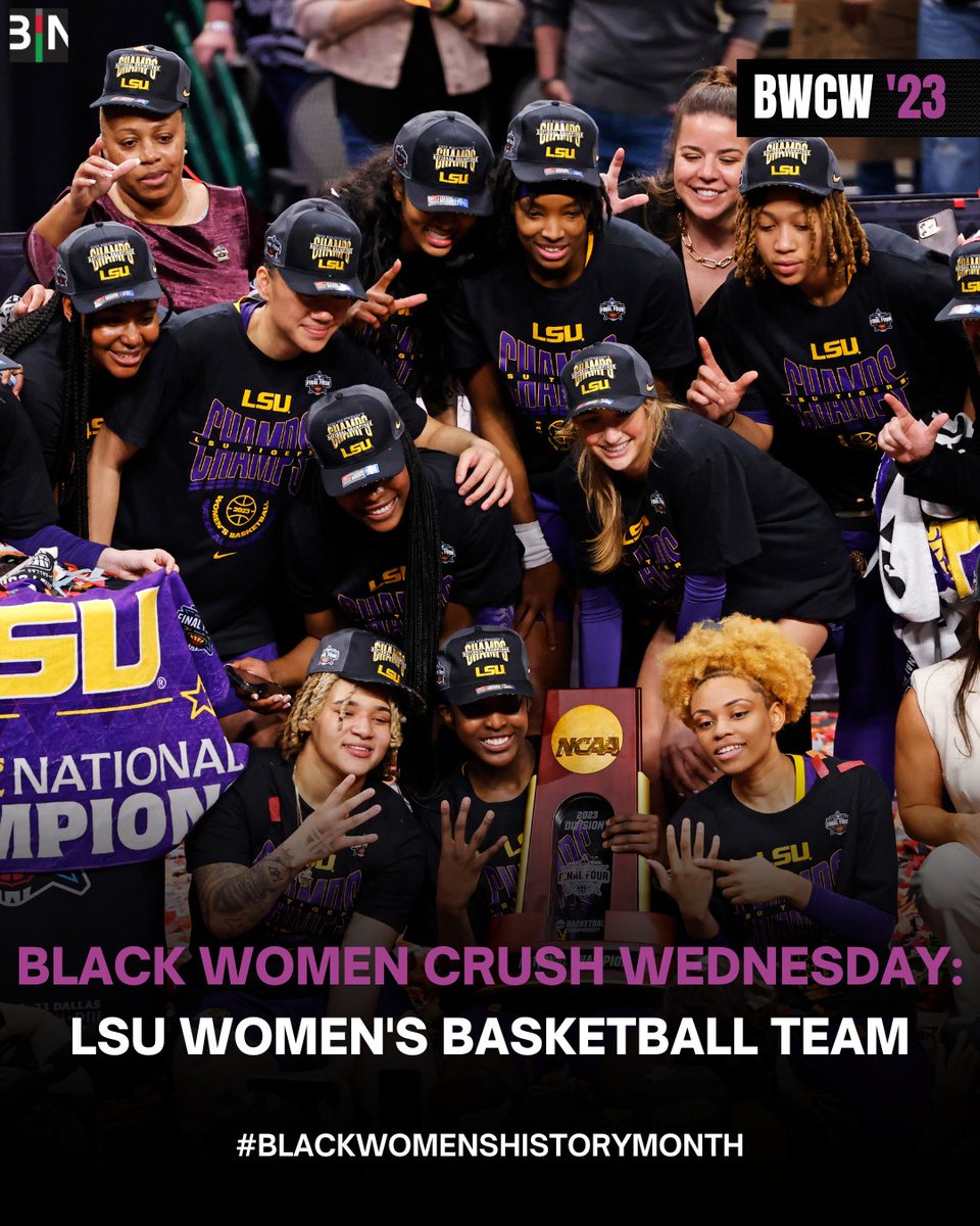 blackinfonet's tweet photo. It's #BlackWomanCrushWednesday! 👑💜 In celebration of International #BlackWomensHistoryMonth, each Wednesday we will honor Black women who are doing the da*n thing!

Today's #BWCW is the Louisiana State University Women's Basketball team! 🏀 #LSU https://t.co/25ZhB9GbV6