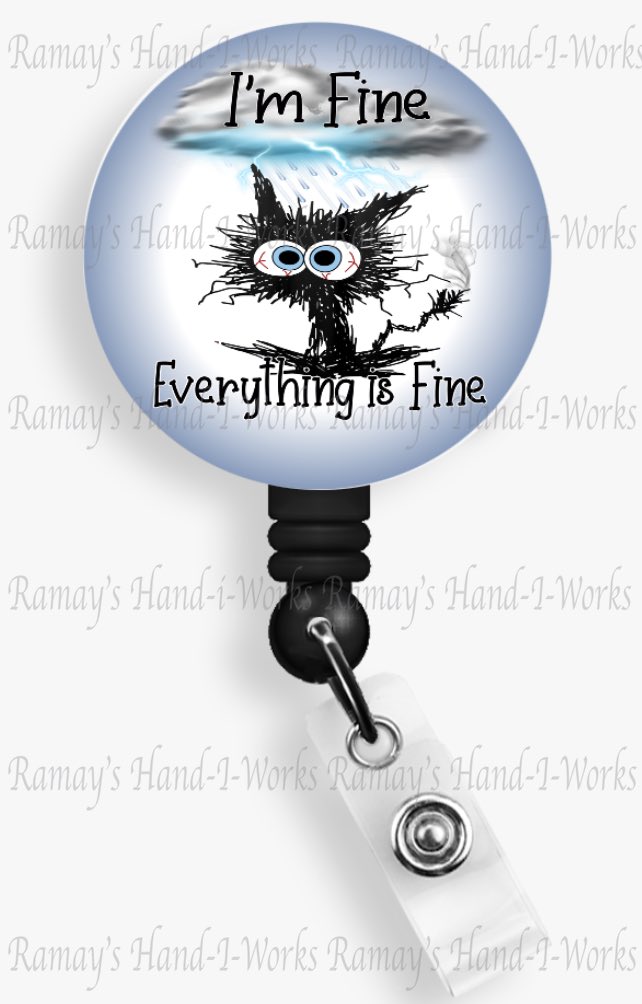 DRamaysDesigns's tweet image. Funny Crazed Black Cat, “I’m fine, Everything is fine” Retractable Badge Reel. 

Listing items from my Etsy shop:

etsy.com/shop/ramayshan…