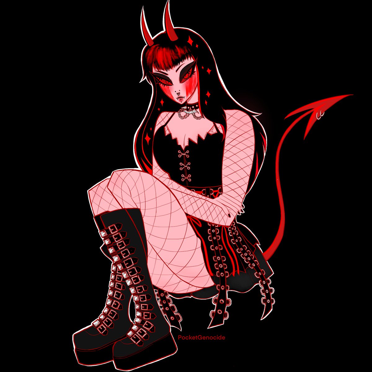 Commission for pocket.ghost on insta 🖤
#CommissionedArt #commissionsopen #MonsterGirls #demongirl #creepycute #demonart