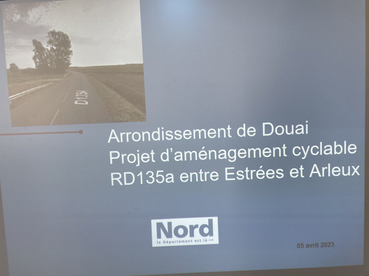 Réunion de travail ce soir à Arleux sur le projet d’aménagement cyclable le long de la RD135a entre #Estrées et #Arleux. Le développement de mobilités douces est important pour nos territoires : le <a href="/departement59/">Département du Nord</a> accompagne les projets des communes !