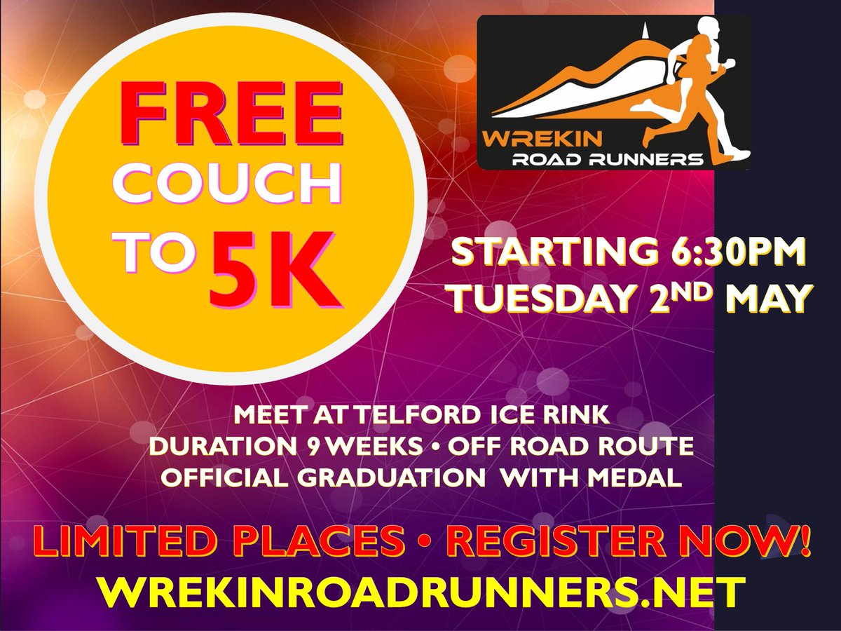 Wrekin Road Runners are pleased to announce our FREE couch to 5k! for more information and to register visit wrekinroadrunners.net