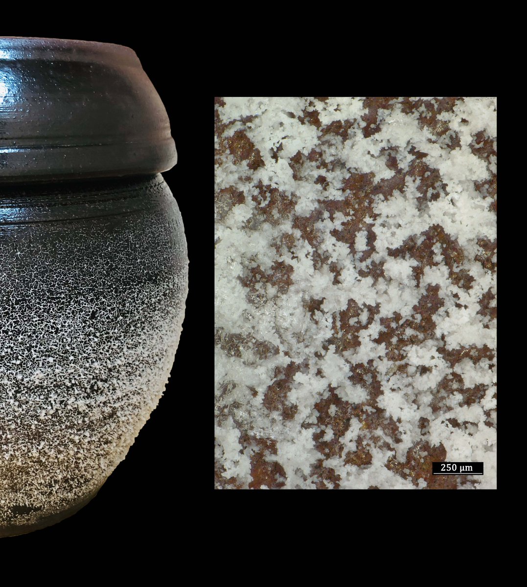 ksh35000's tweet photo. @drdavidhu @royalsociety Onggi's porosity causes an interesting phenomenon called 'salt flowers'. Salty water flows through a porous medium and leaves salt crystals as water evaporates on the outer surface of onggi.
#CommunicatingScienceThroughArt #megeorgiatech https://t.co/MU72mEG5TL