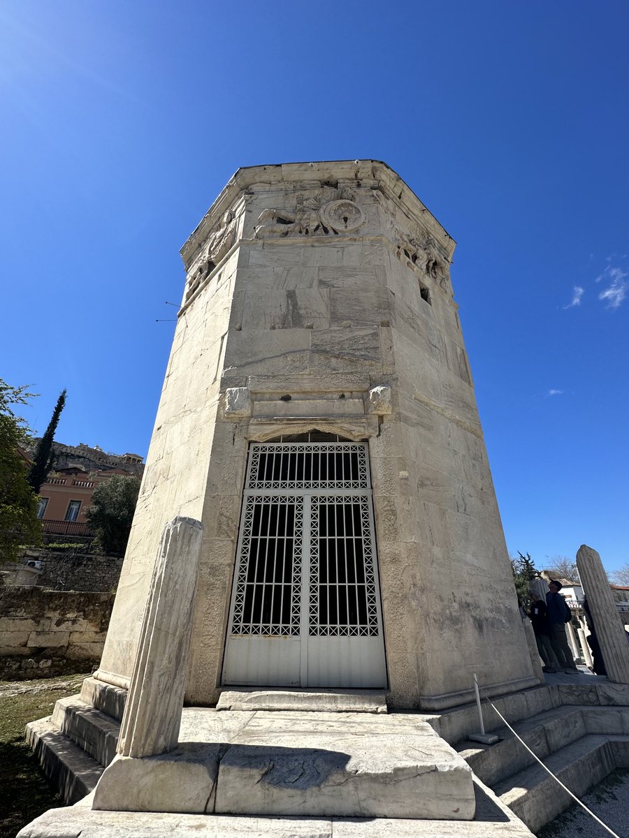 ENortonHistory's tweet photo. The Tower of the Winds in Athens’ Roman Agora. Built in the 2ndC AD by Andronicus, an astronomer. Used as an ancient weather station, it also included a water clock #towerofthewinds #athens #romanagora https://t.co/SRhwGCMrcK
