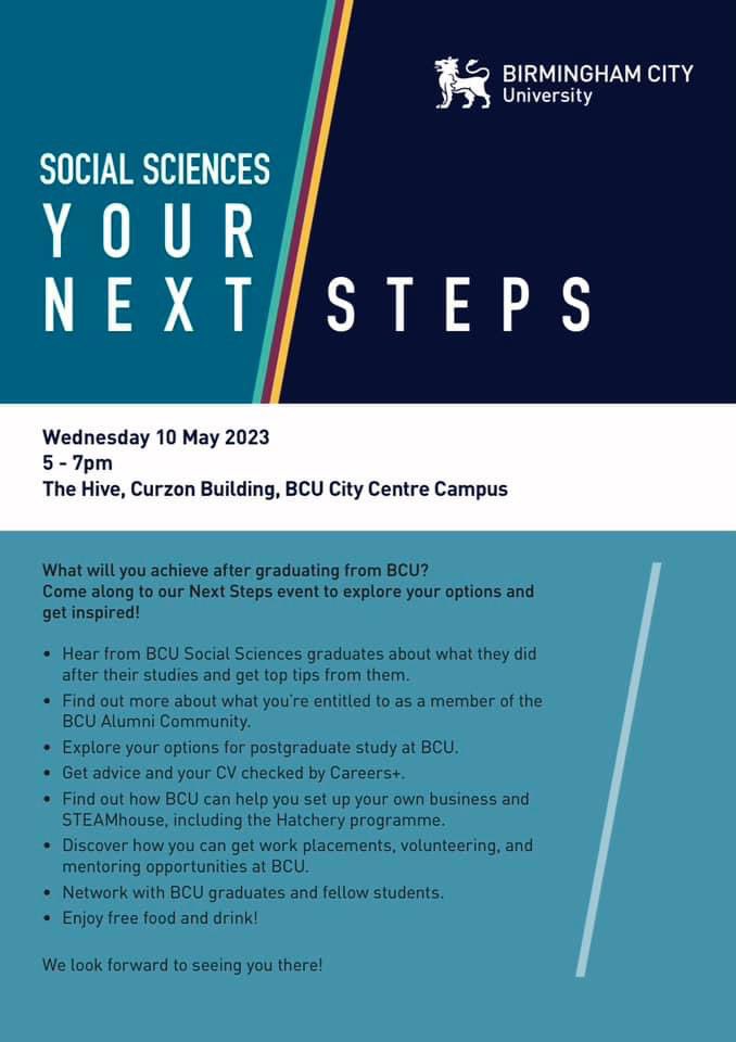 Calling all <a href="/BCUAlumni/">BCU Alumni 🎓</a> 

You are warmly invited to BCU’s next alumni event "your next steps" to explore graduate opportunities and be inspired by other Psychology alumni. 

We look forward to seeing you there! Sign up here so we can organise catering: lnkd.in/eJXQYZHj