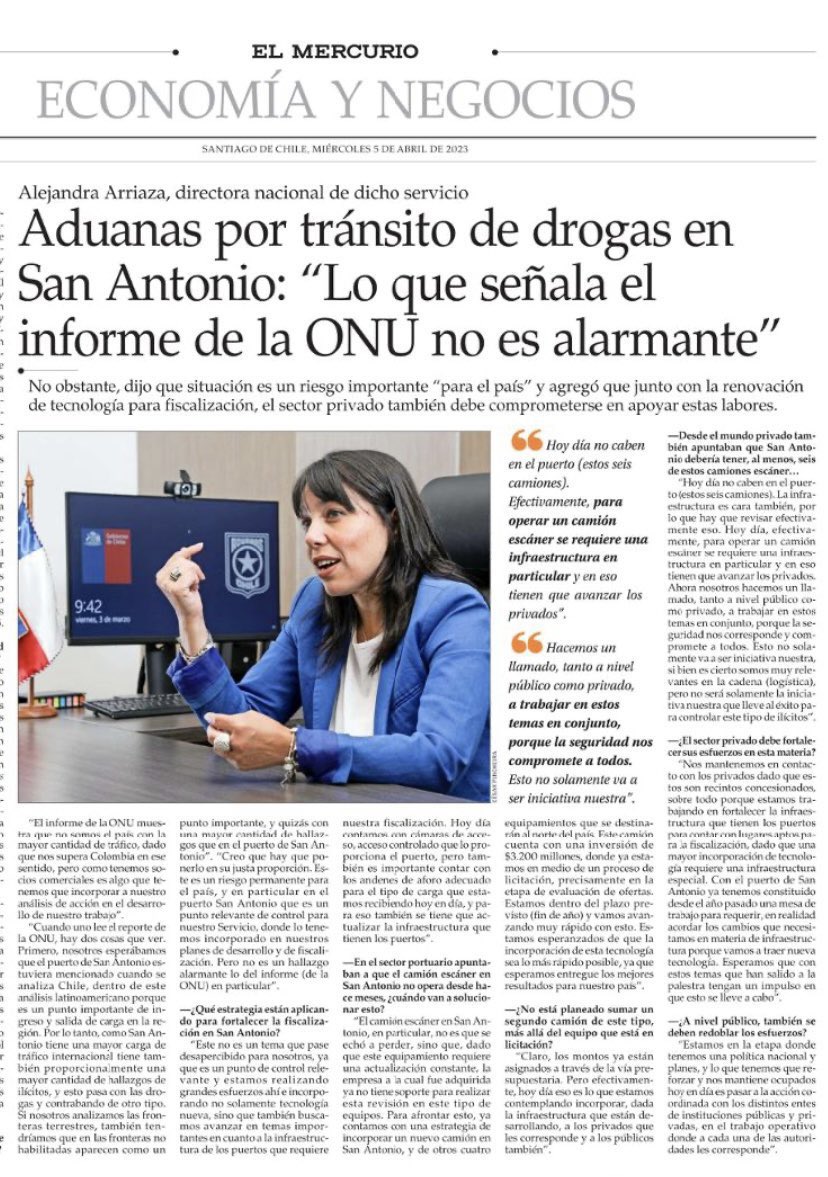 cgajardop's tweet photo. Informe de la ONU señala que el puerto de San Antonio es un punto neurálgico en el tráfico de drogas a nivel mundial. Por supuesto que es alarmante. No matemos al mensajero y tomemos las medidas para revertirlo. Bajarle el perfil al problema no ayuda. 👇🏽 https://t.co/AEVUalIjeV