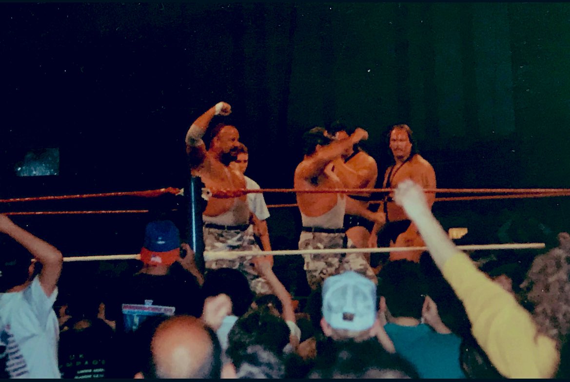 ClintonDavey's tweet photo. Sad to hear about Bushwhacker Butch passing away in the last few days. Only saw them once back at U.K. Rampage 91 and in a rare win against Demolition. Always a fun team and immensely popular. Rest well Butch #RIPButch https://t.co/WCb958OXxb