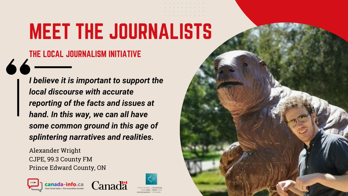crfcfcrc's tweet photo. Meet Alexander Wright, one of the @CanadaLJI journalists reporting for @993countyfm, in Prince Edward County, ON!

#journalism #reliablenews #community 

@CdnHeritage @ncracanada @arcducanada @arcducanada @pablorodriguez https://t.co/tlkZqzl5k5