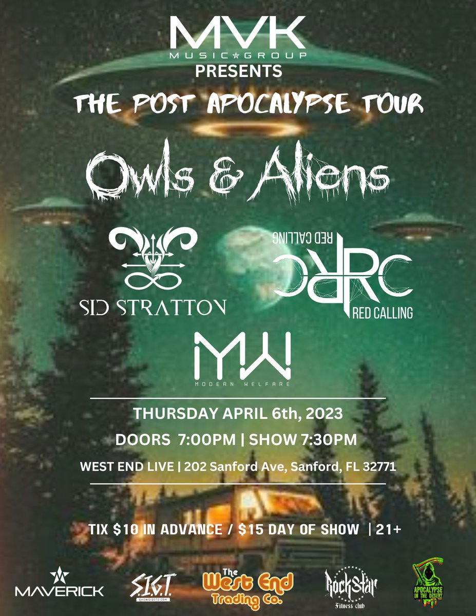 MVKMusicGroup's tweet photo. TOMORROW NIGHT! 

@owls_aliens, @RedCalling, Sid Stratton &amp; @welfare_modern  at @drinkatwestend! Details in flyer. https://t.co/9C5U8dypI9