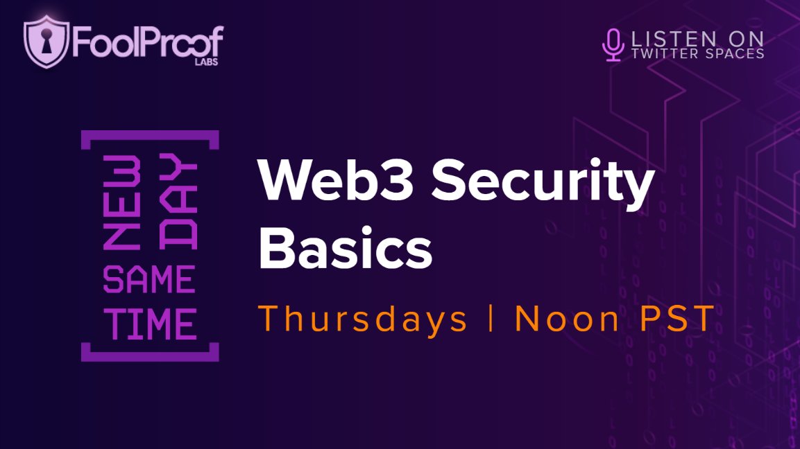 We're shaking things up and moving our weekly Web3 Security Basics space from Wednesdays to Thursdays, but we're still going live at noon pst! 🕛

📅 Mark your calendars, set your reminders, and join us  tomorrow for the latest in web3 security!
x.com/i/spaces/1OwxW…