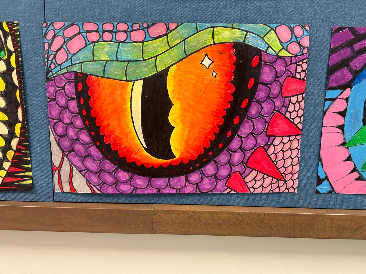 Dragon 🐉 Eyes 👀 Art 1💥 
These are made from oil pastels and are absolutely explosions of color! Great job, Sabercat artists…you make me proud 🥹 @_STMS233 @SharonBedolla @hdrice #middleschoolart