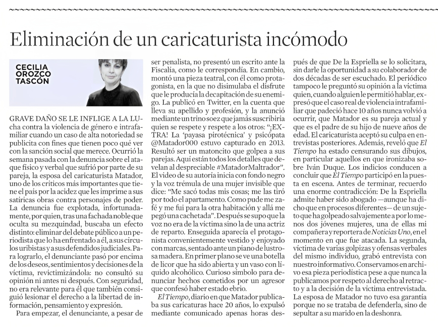 Matador000's tweet photo. Eliminación de un caricaturista incómodo en ⁦
@ELTIEMPO

Por @CeciliaOrozcoT
columna del @elespectador
⁩ https://t.co/maylx8E8g0