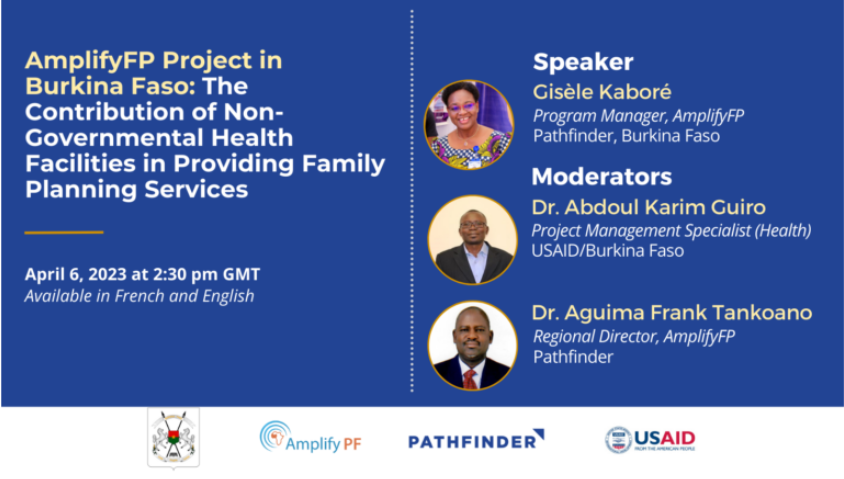 PathfinderInt's tweet photo. Join our webinar tomorrow to discuss best practices &amp; high-impact results from #AmplifyPF in #BurkinaFaso.
 
Our approach combined technical capacity building for health providers &amp; the provision of materials to strengthen family planning services.

https://t.co/EnhqpJtQ3C https://t.co/bZrug5nD7H