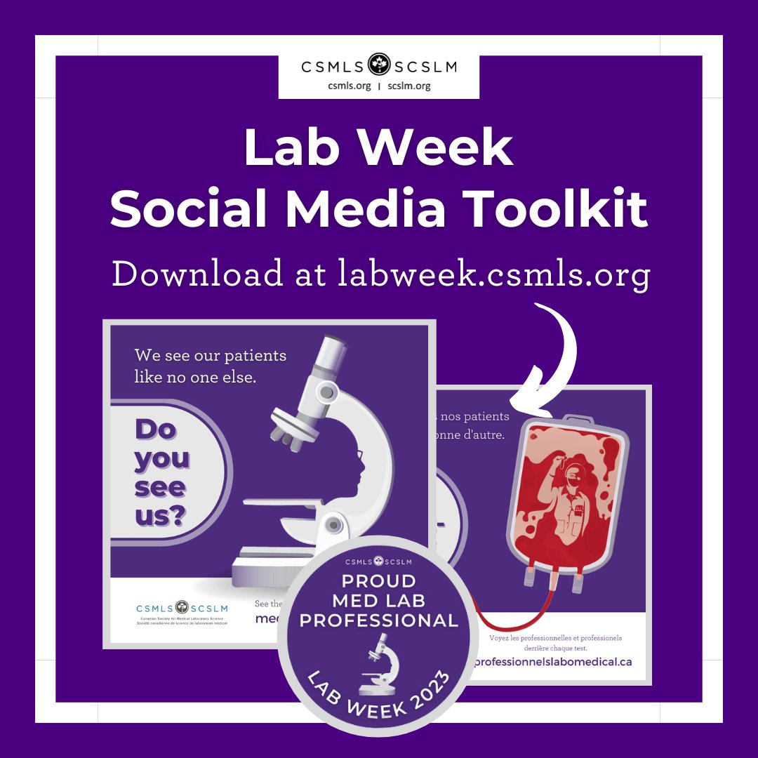 Get ready to #Labvocate all #LabWeek long, starting this Sunday! 💜

It’s easier than ever with our ready-to-post social media captions and pics. Find them at labweek.csmls.org