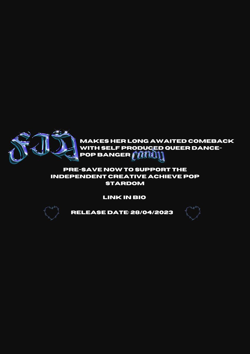 🍬 CANDY 28/04/2023 🍬

can’t wait for u to hear it!! put my blood, sweat and queer tears into this😭💅🏼💖

Pre-save here: gate.fm/0uBskspO?fbcli…

✨ this is just the start ✨