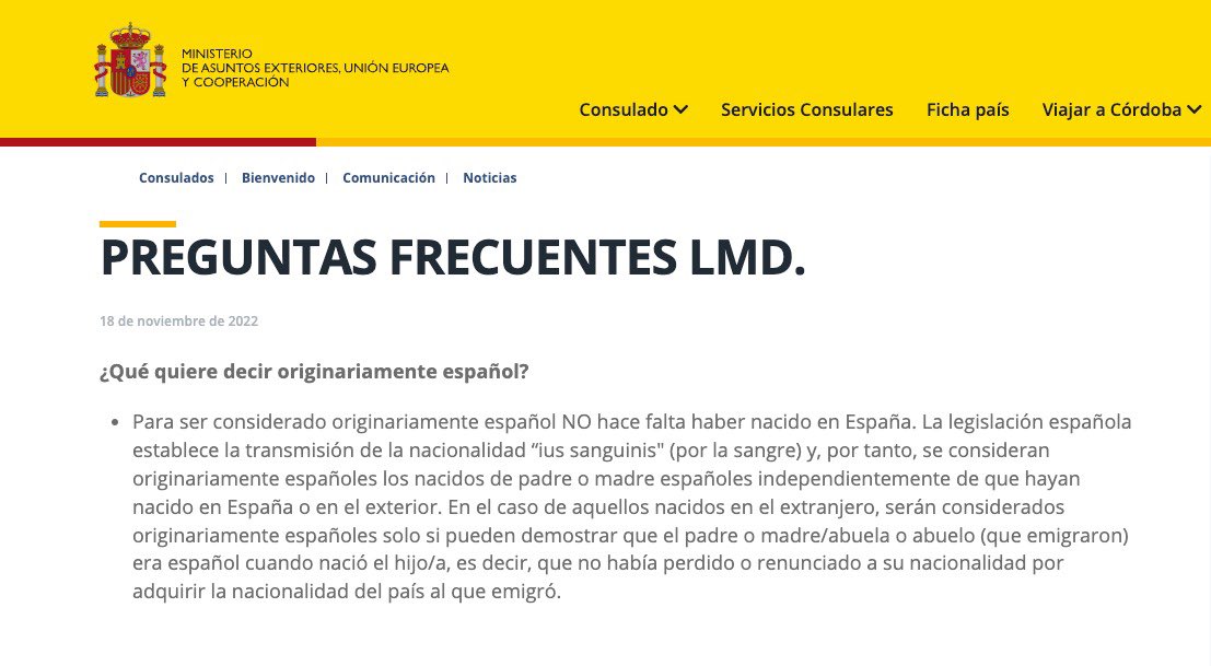 CeDEU2's tweet photo. @ConEspMONTREAL NO bien la instrucción de nacionalidad a la ley de memoria . Sabéis que originariamente español no es solo el nacido en España. La instrucción establece hijos y nietos de quienes HUBIERAN SIDO originariamente españoles. No especifica nacidos en España @AMorenoBau @PiliCancela https://t.co/7ZNSI4xmII